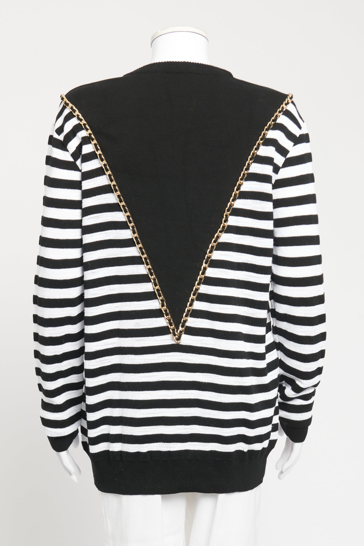 Black and White Cotton Striped Preowned Sweater