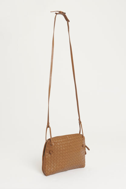 Brown Leather Preowned Intrecciato Nodini Crossbody Bag