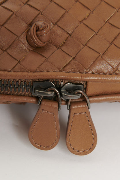 Brown Leather Preowned Intrecciato Nodini Crossbody Bag
