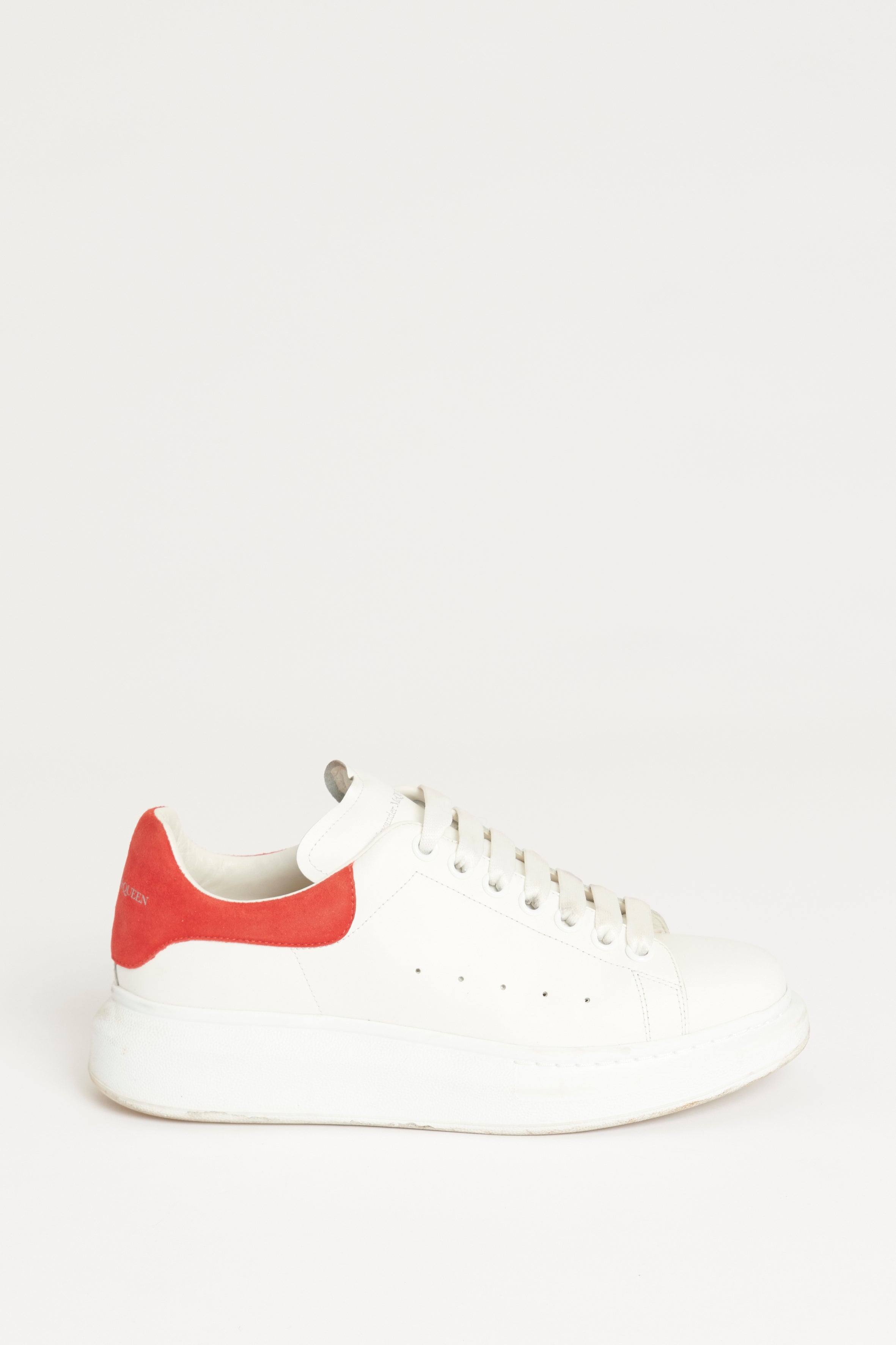 Alexander McQueen White Leather Preowned Oversized Sneakers With Red Accents Reluxe Fashion