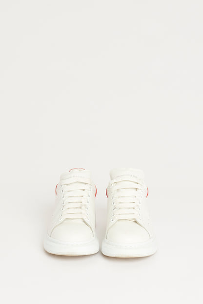 White Leather Preowned Oversized Sneakers With Red Accents