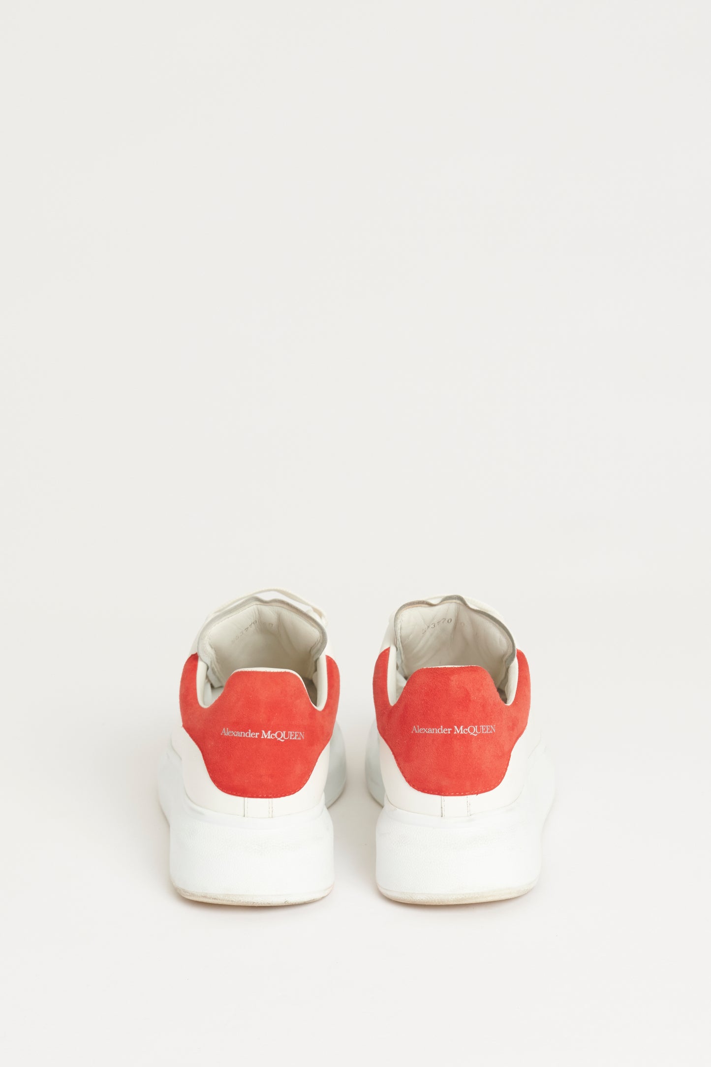 White Leather Preowned Oversized Sneakers With Red Accents