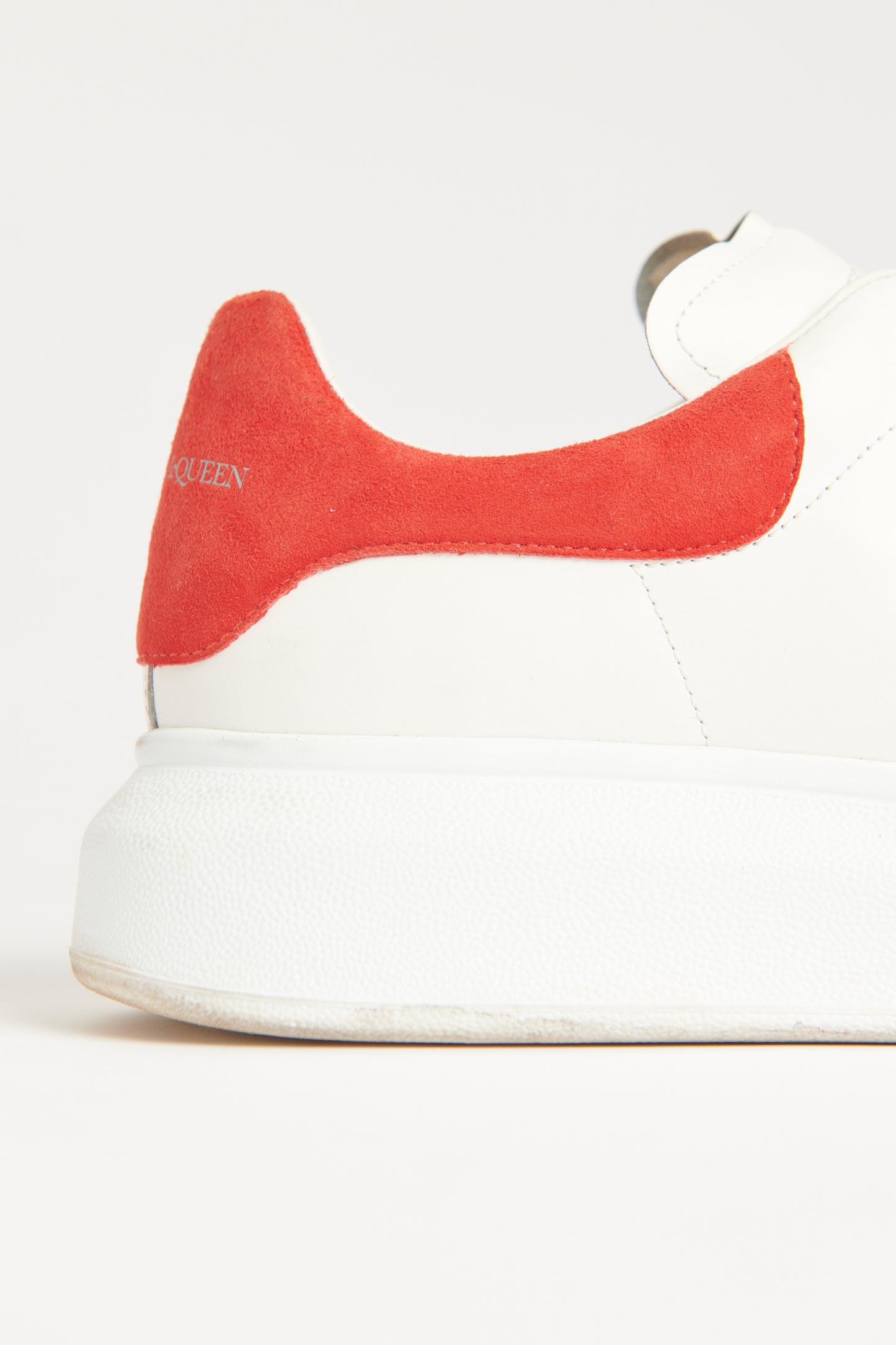 White Leather Preowned Oversized Sneakers With Red Accents