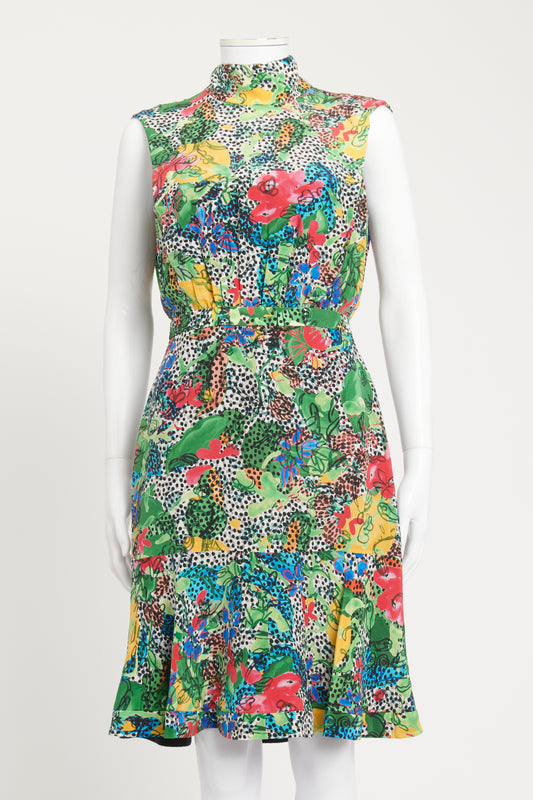 Floral Print Silk Preowned Knee-Length Dress