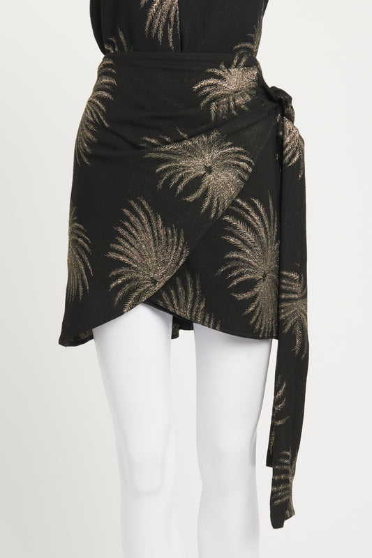 Black and Gold Wrap-effect Metallic Jacquard Preonwed Mini Skirt