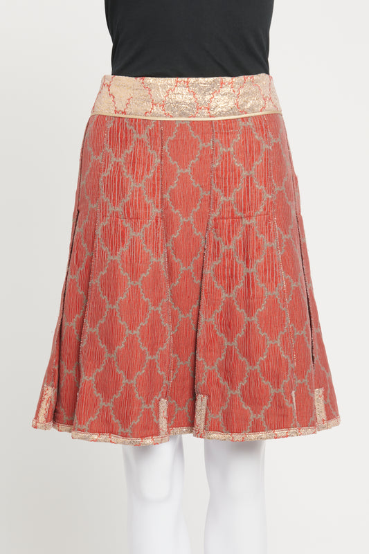 Red/Gold Jacquard Preowned Skirt