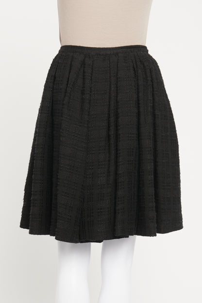 2011 Black Tweed Preowned Pleated Mini Skirt