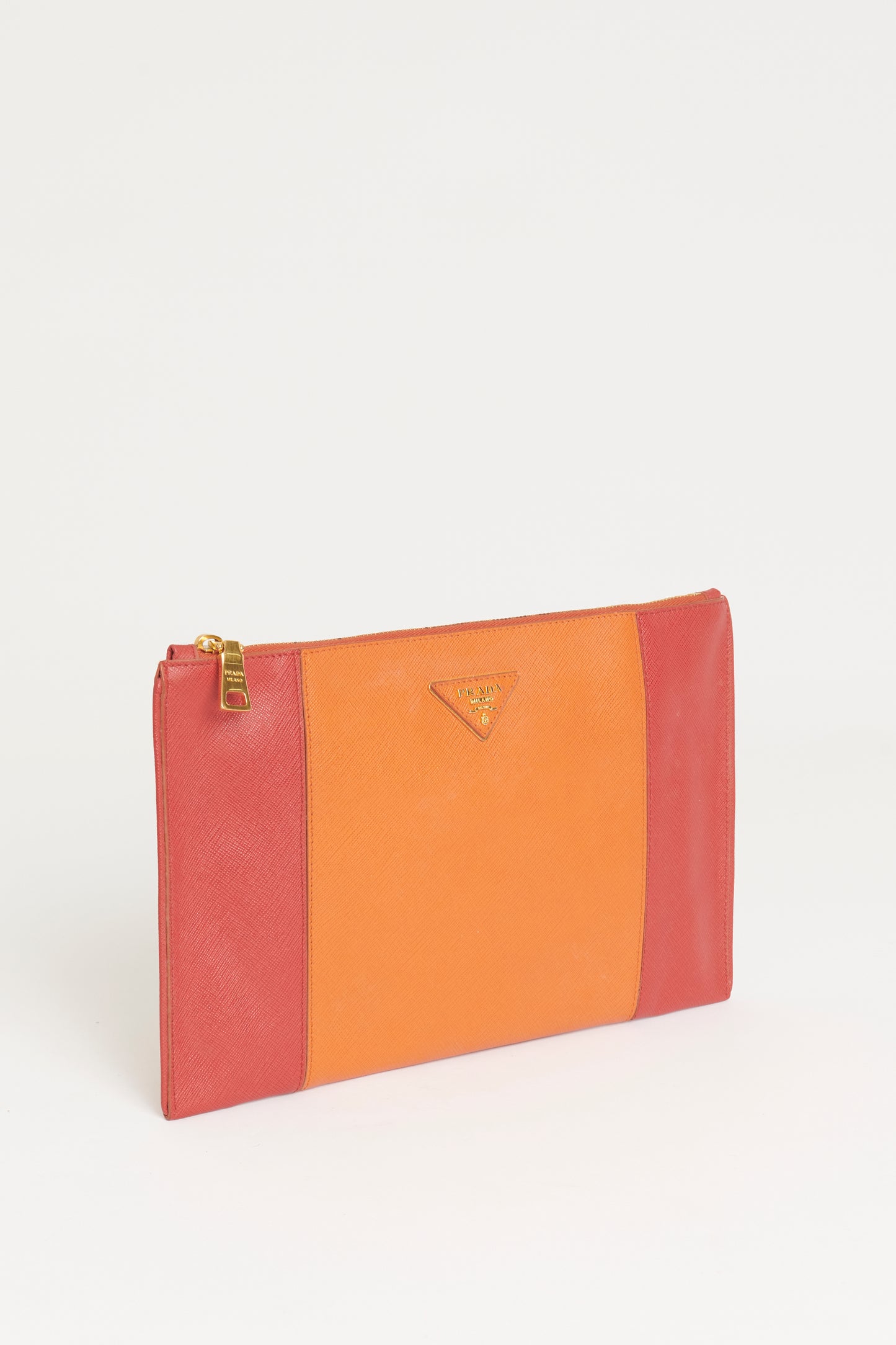 Orange/Red Saffiano Leather Preowned Clutch