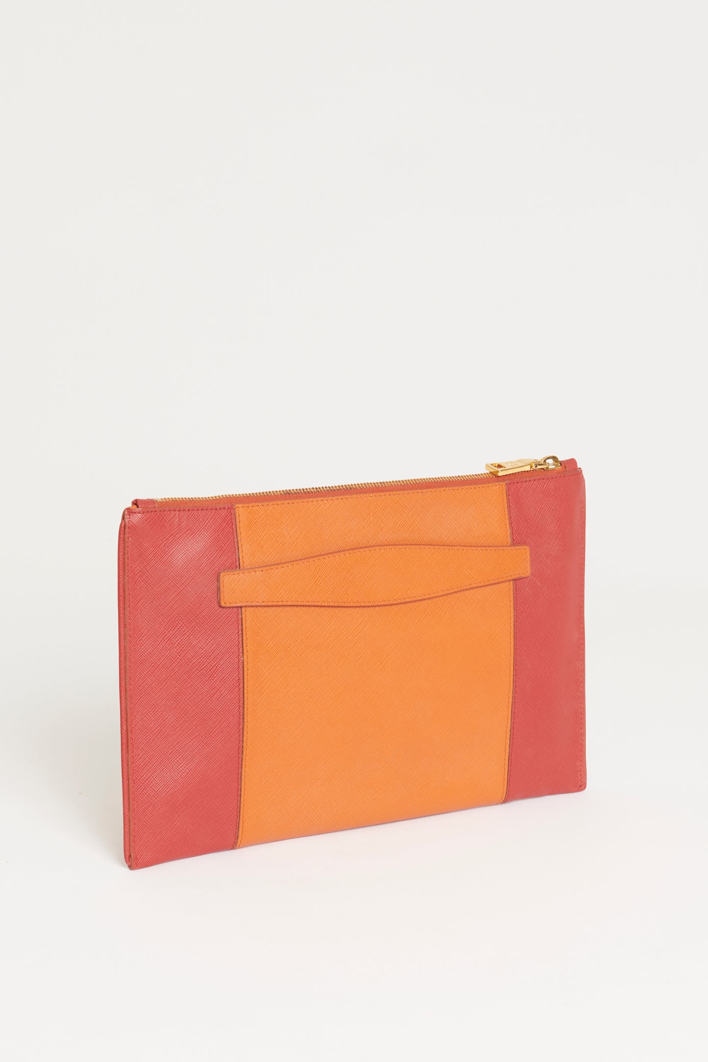 Orange/Red Saffiano Leather Preowned Clutch