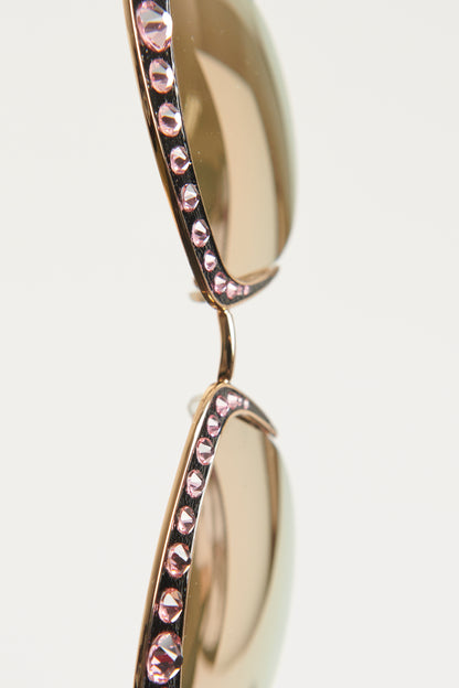 Gold-Tone Metal Preowned Cat Eye Sunglasses With Swarovski Crystals