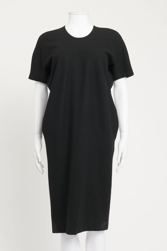 Black Wool Blend Preowned Midi Dress