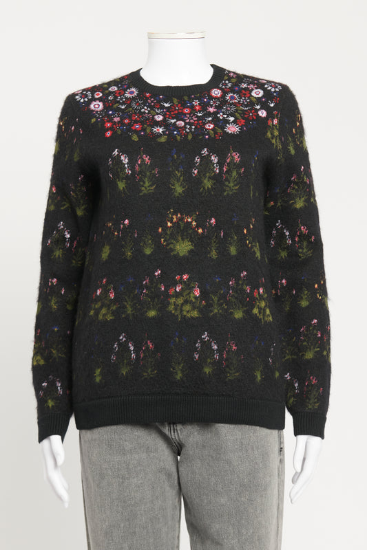 Black Preowned Knit Jumper With Floral Print