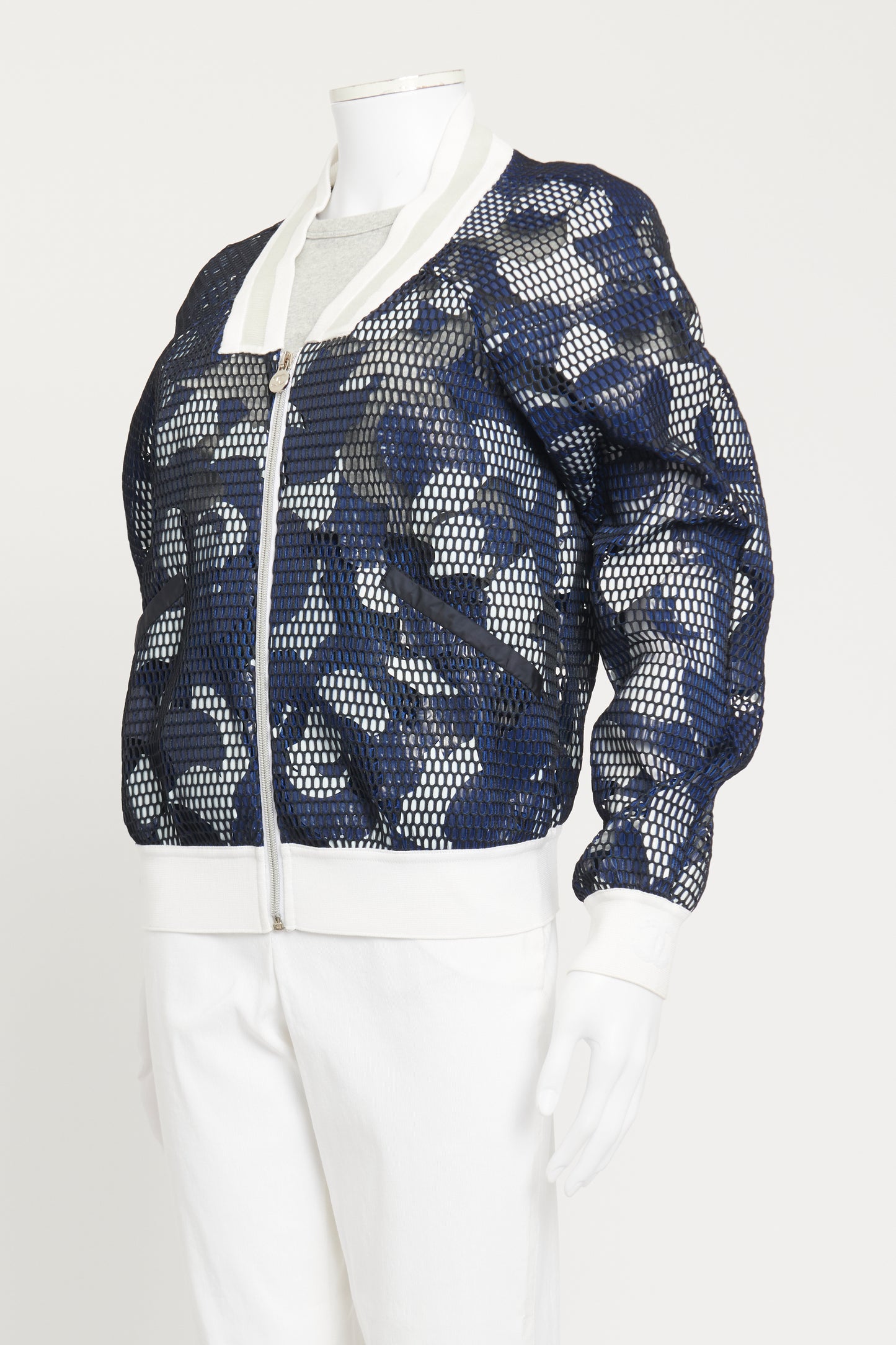 2016 Blue/White Preowned Jacket With Camellia Cutout Details