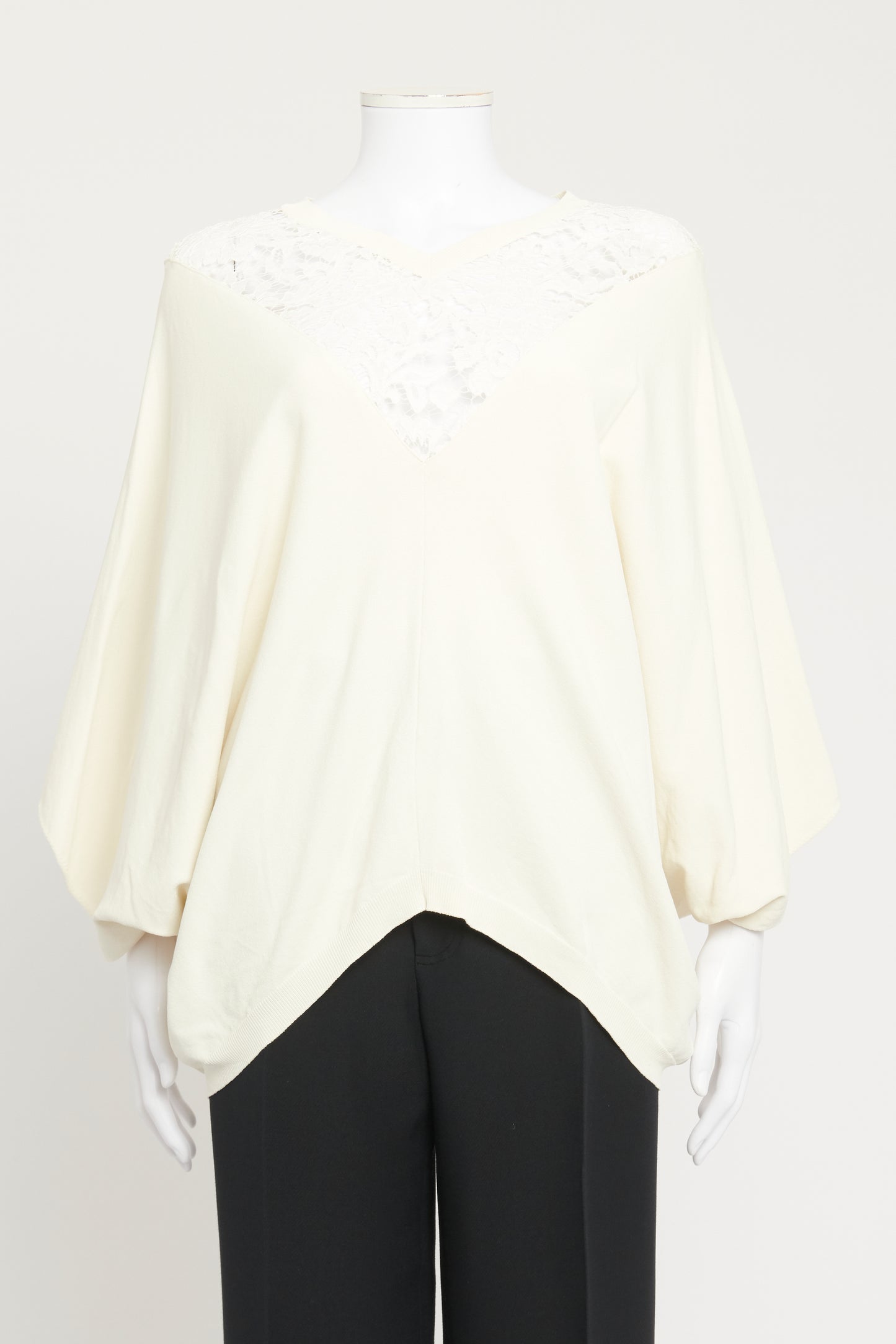 Cream Preowned Blouse With Crochet Panel