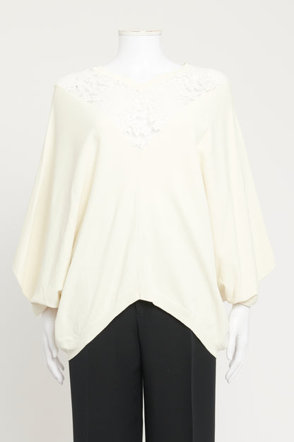 Cream Preowned Blouse With Crochet Panel