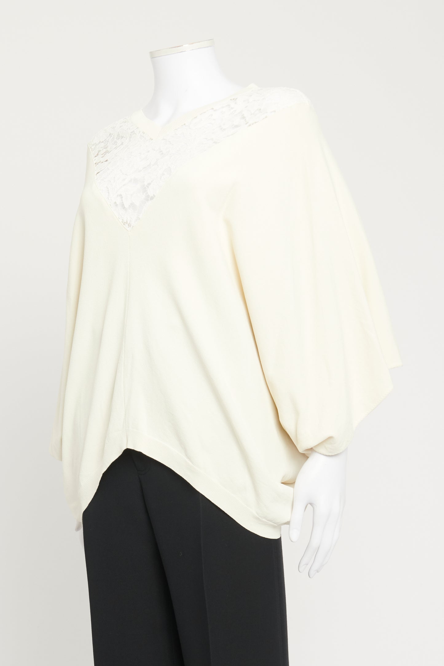 Cream Preowned Blouse With Crochet Panel