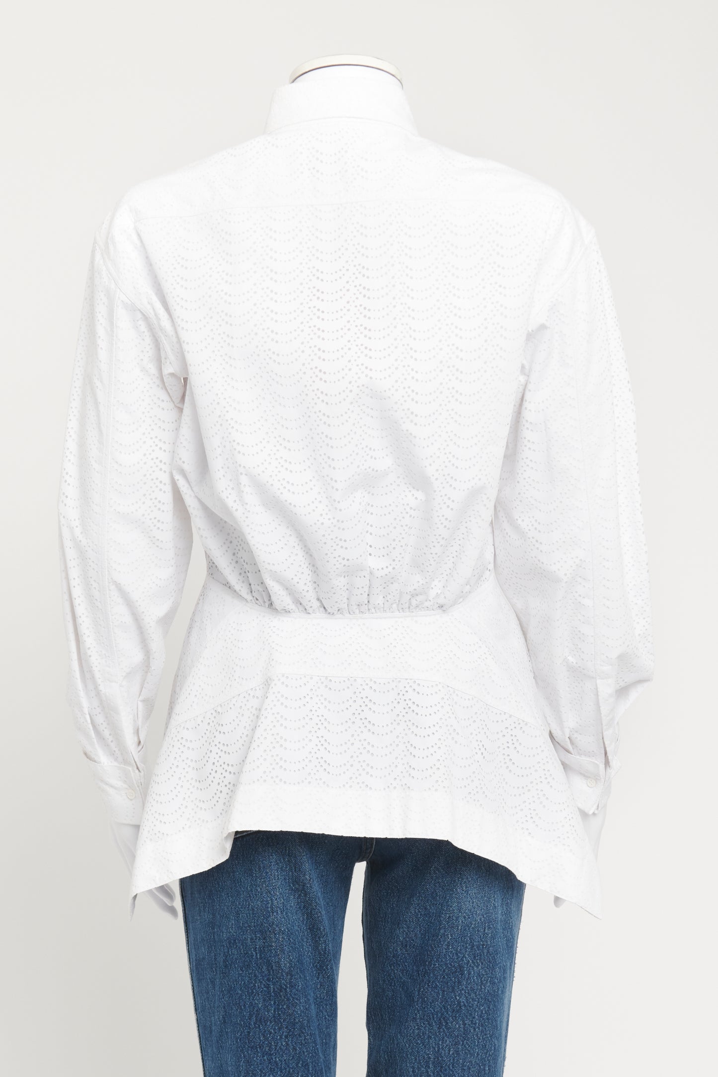 White Preowned Fitted Shirt With Cutout Motif