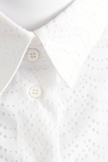 White Preowned Fitted Shirt With Cutout Motif