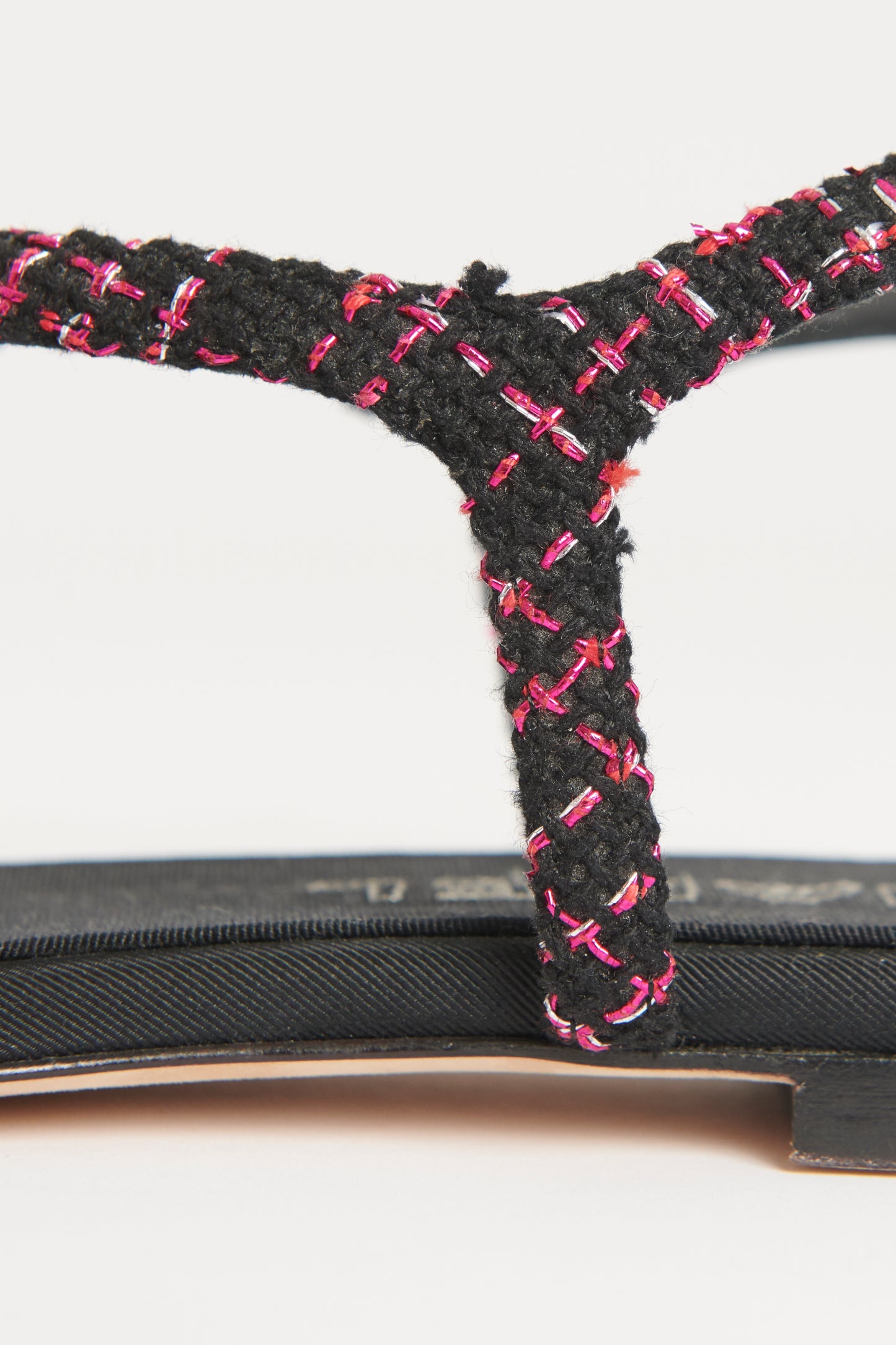 Black/Magenta Tweed Preowned Sandals With Camellia Detail