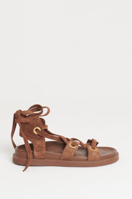 Brown Suede Preowned 'Ibiza' Flat Sandals
