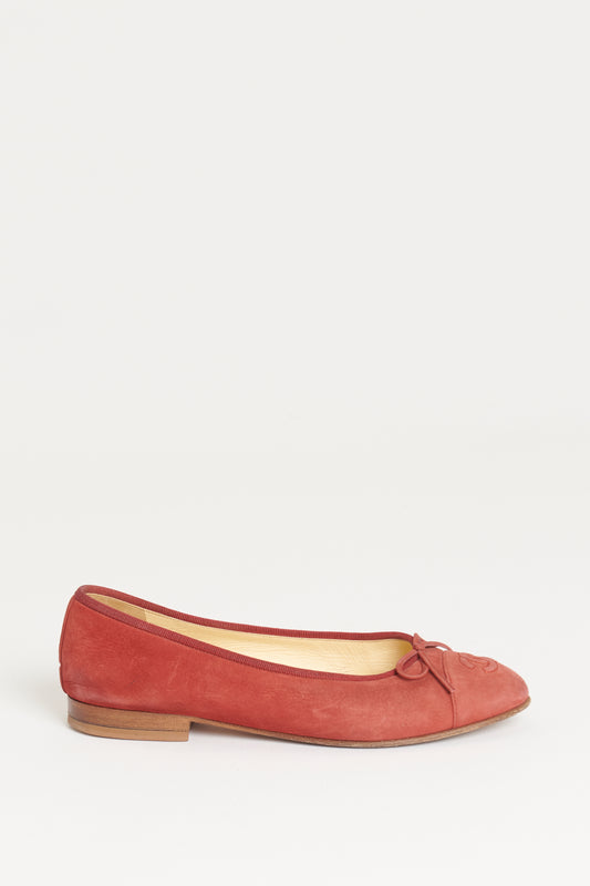Red Nubuk Preowned Ballet Flats