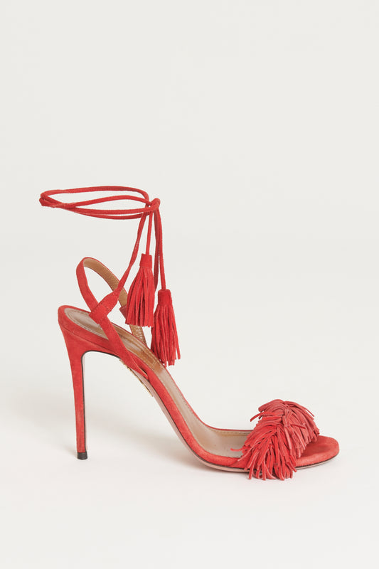 Red Suede Preowned 'Wild Thing' Heeled Sandals