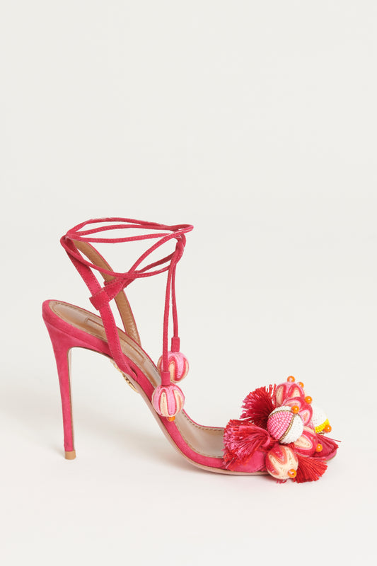 Fuchsia Suede Preowned 'Tropicana' Heeled Sandals