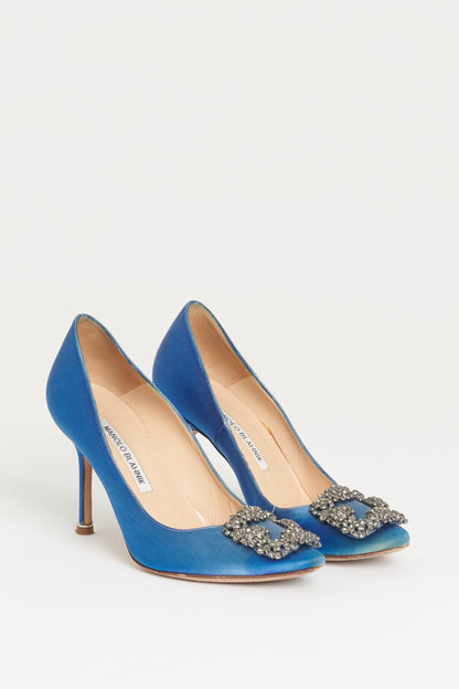 Blue Satin Preowned 'Hangisi' Jewel-Buckle Pumps