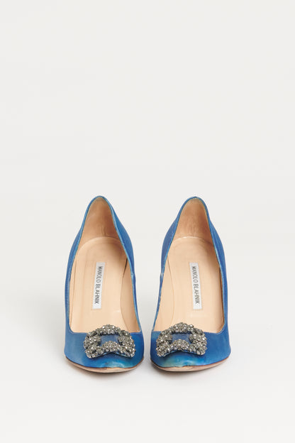 Blue Satin Preowned 'Hangisi' Jewel-Buckle Pumps