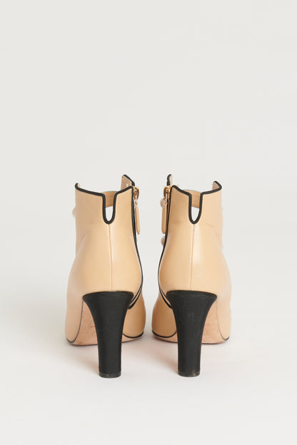 Beige Leather Preowned Ankle Boots With Straps