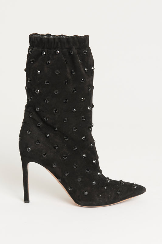 Black Suede Preowned Embellished Boots