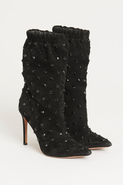 Black Suede Preowned Embellished Boots