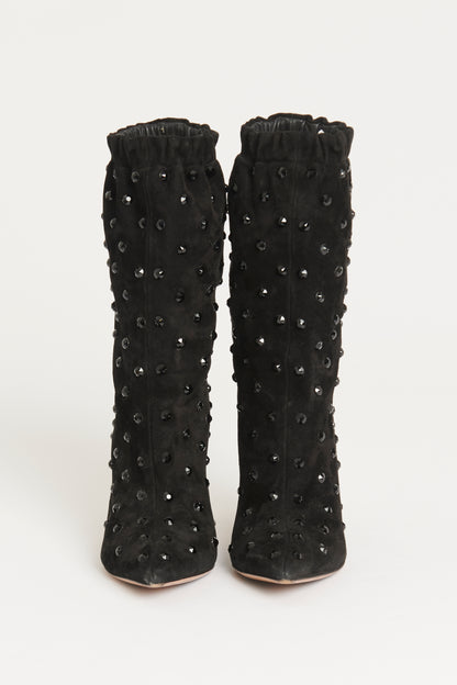 Black Suede Preowned Embellished Boots