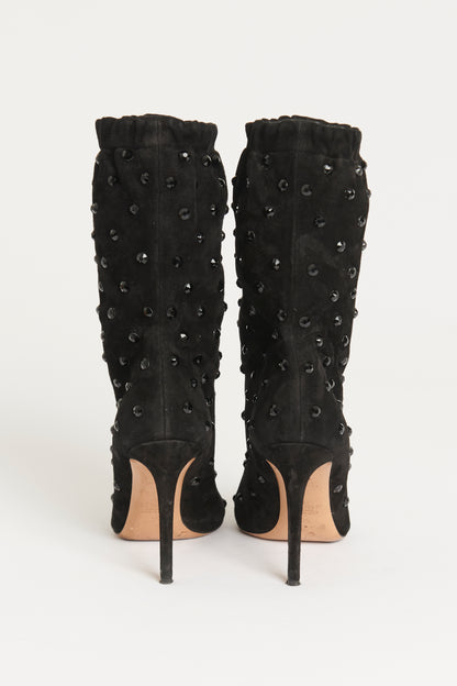 Black Suede Preowned Embellished Boots