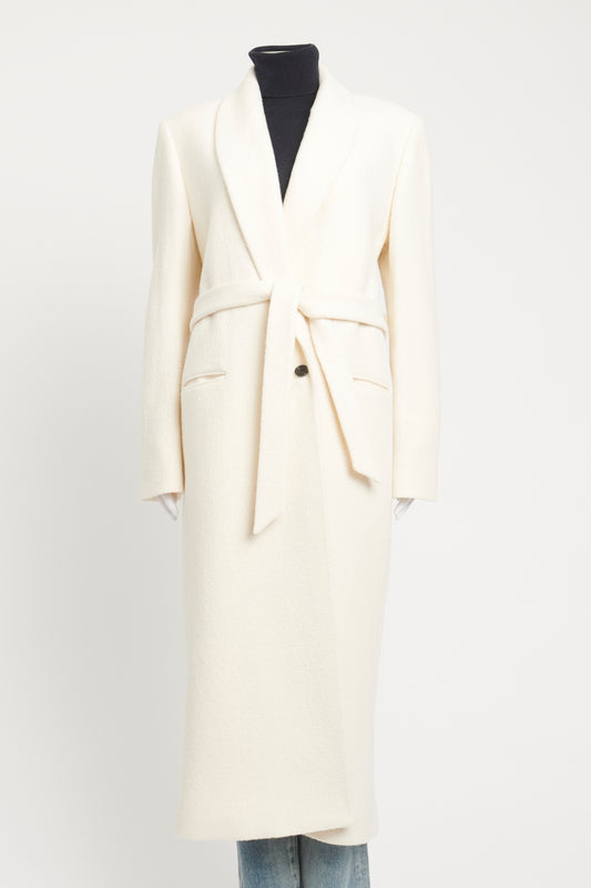 Cream Wool Preowned 'Marcellina' Belted Coat