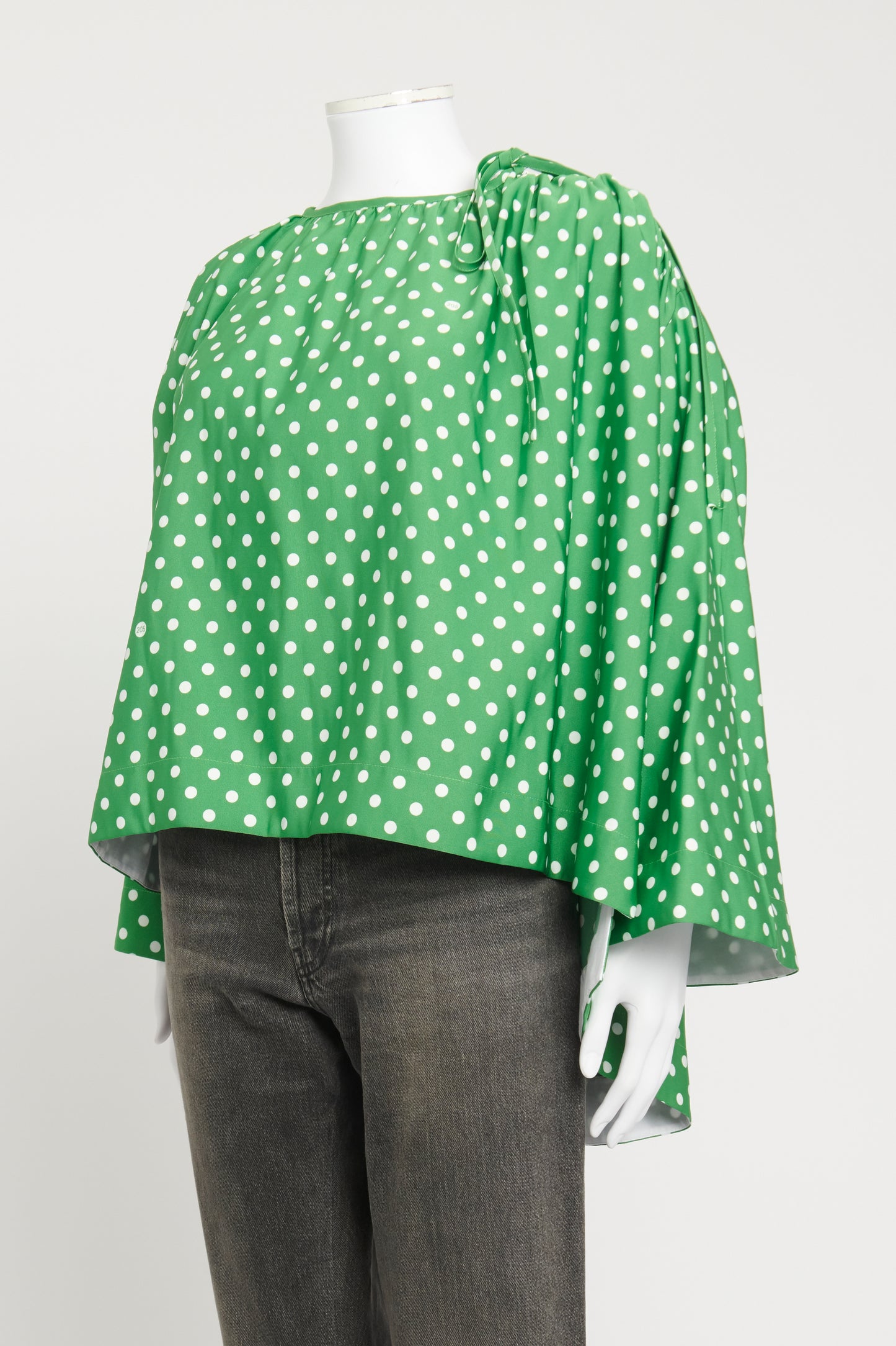 Green Polka Dots Pattern Preowned Blouse