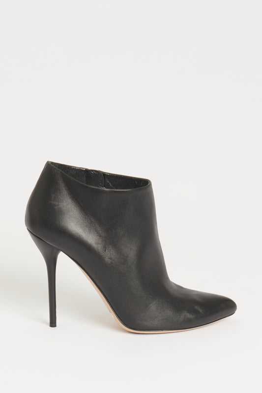 Black Leather High Heel Preowned Ankle Boots
