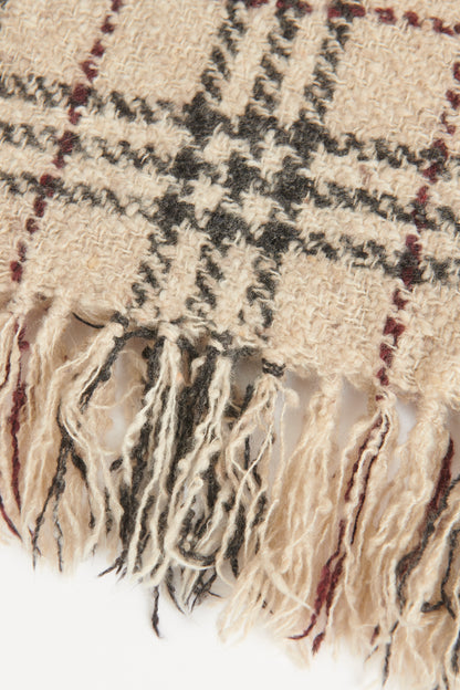 Beige Cashmere Tassel Check Preowned Scarf