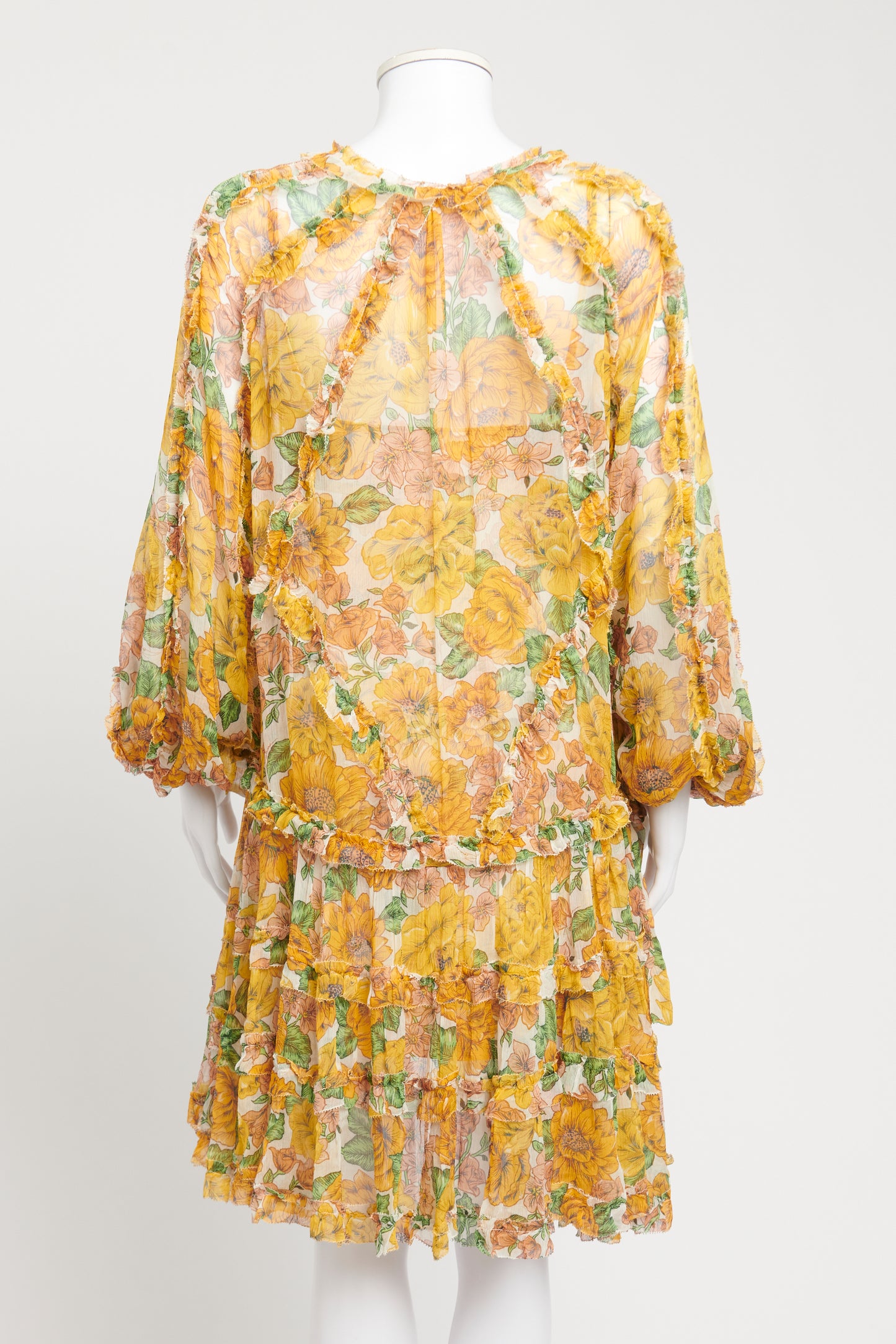 Yellow Floral Silk Preowned Flowy Mini Dress