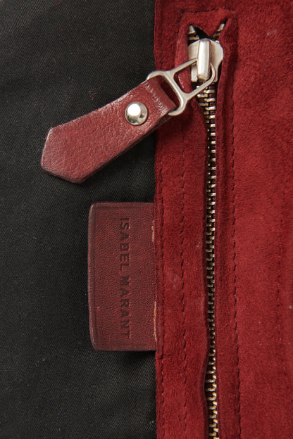 Red Suede Beaded Preowned Crossbody Bag