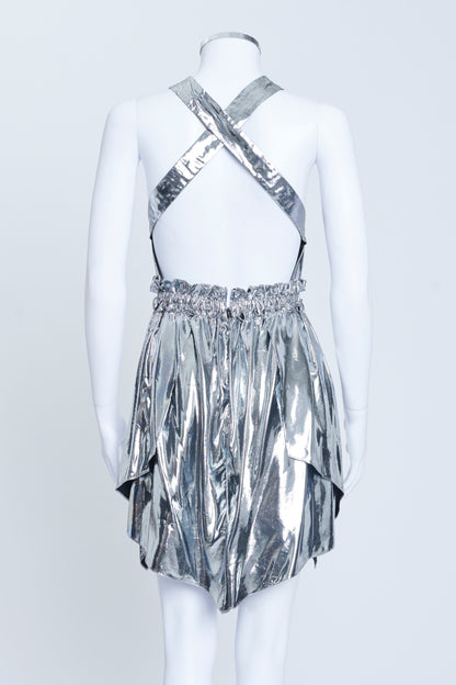 Silver Metallic Silk Blend Kary Mini Dress