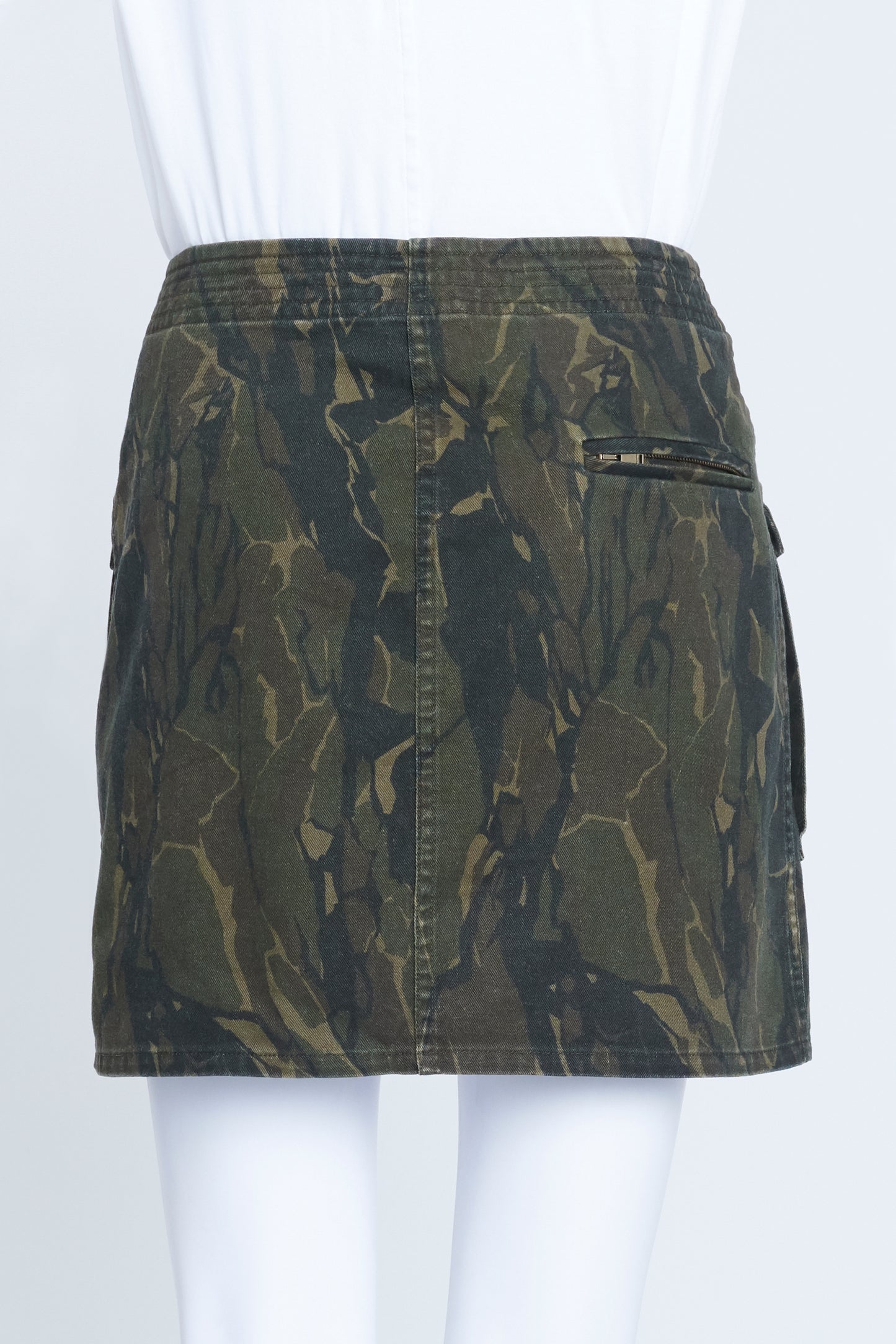 Camo Print Cotton Canvas Mini Skirt With Pockets