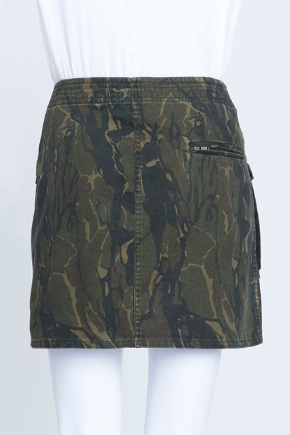 Camo Print Cotton Canvas Mini Skirt With Pockets