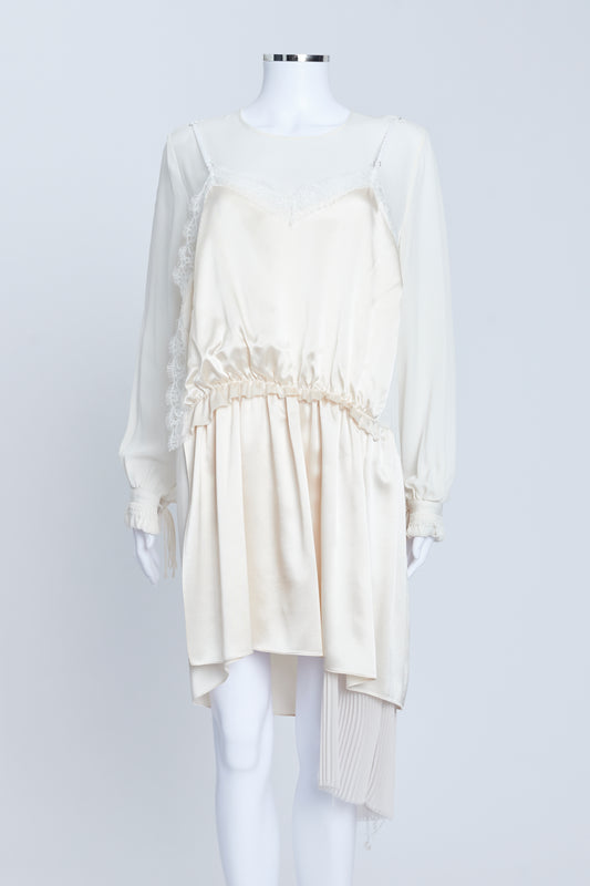 Cream Silk Multi-layer Mini Dress