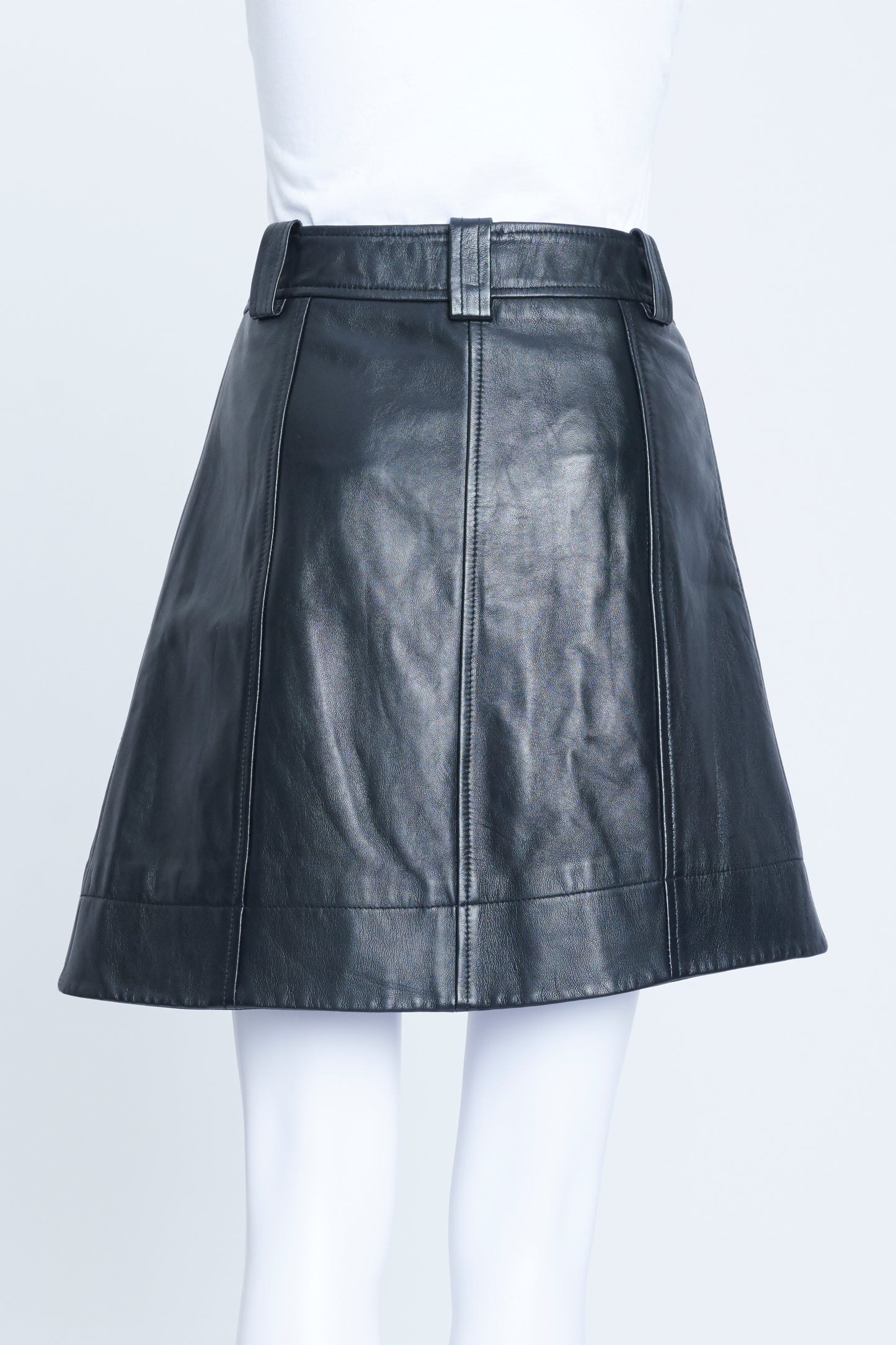 Black Leather Mini Skirt With Asymmetrical Button Closure