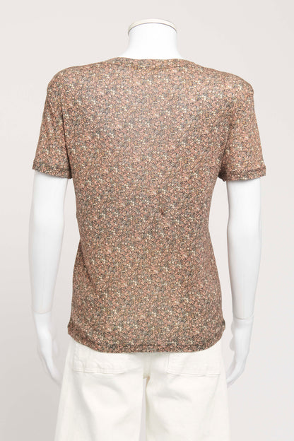 Brown Silk Preowned Floral T-shirt