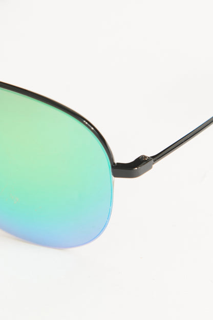 Black Metal Preowned Mirrored Aviator Sunglasses