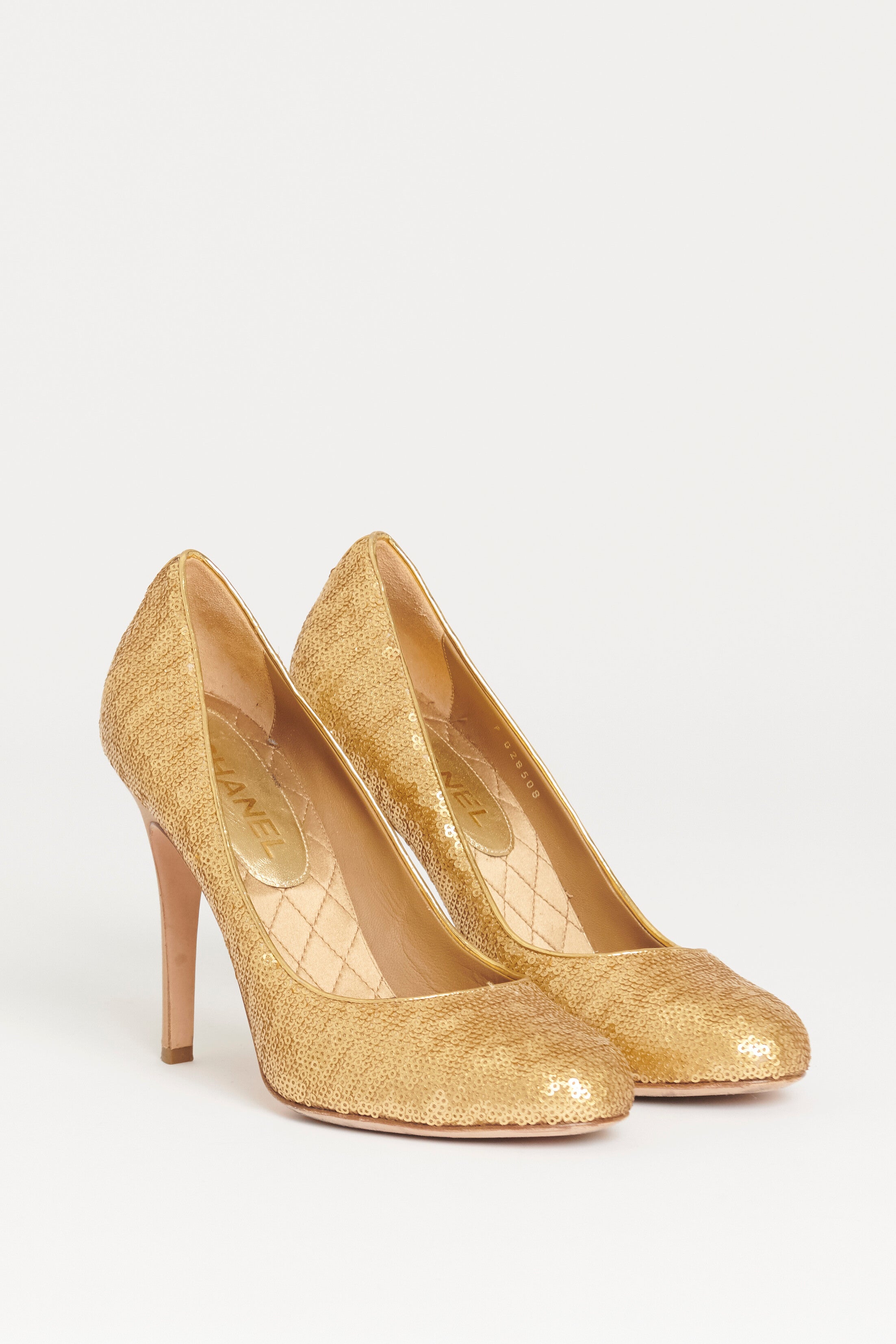 Gold Sequin Preowned Almond Toe Pumps Reluxe Fashion