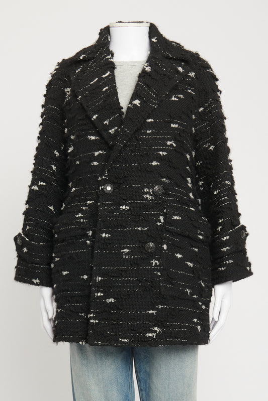 Monochrome Wool Blend Preowned Coat With Removable Gillet