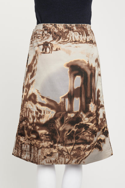 2004 Brown Wool and Silk Blend Preowned Printed Midi Skirt